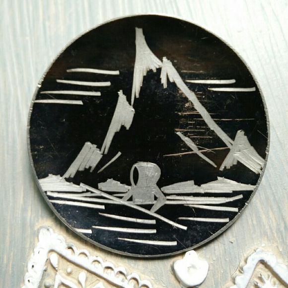 JERGEN JENSEN Denmark Pewter Etched Brooch - Picture 4 of 4